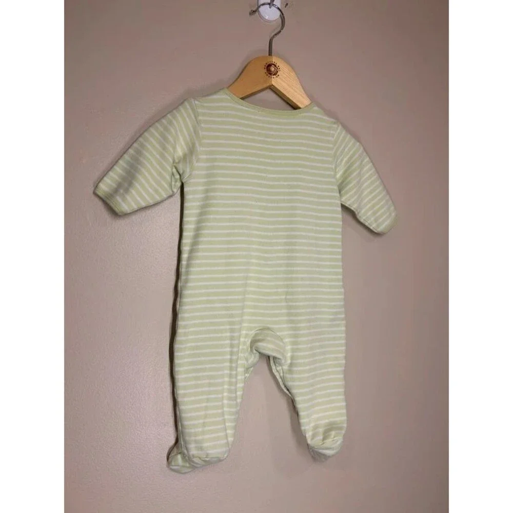 Carter's 6M Baby Boy Green White Striped Turtle Snap Sleeper Pajamas